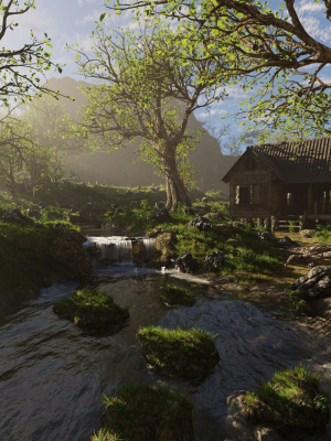 Cabin River Scene