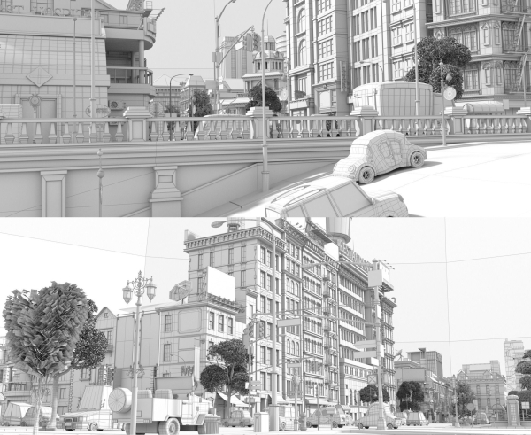Cartoon City Street Scene V2