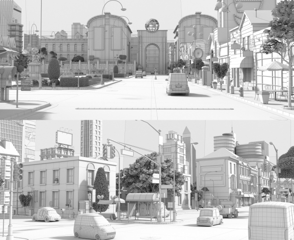 Cartoon City Street Scene V2