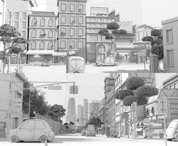 Cartoon City Street Scene V2