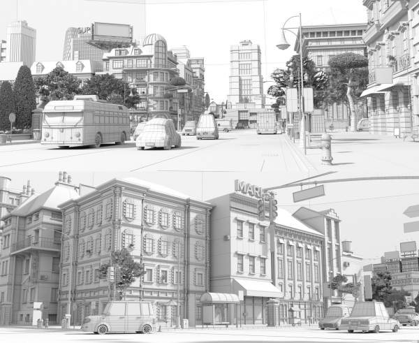 Cartoon City Street Scene V2