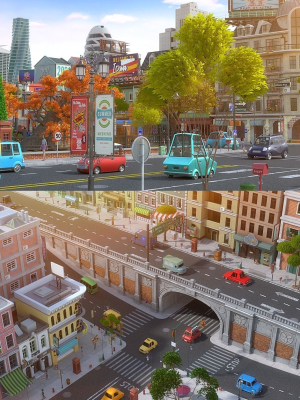 Cartoon City Street Scene V2