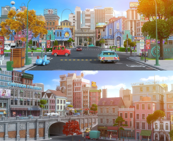 Cartoon City Street Scene V2