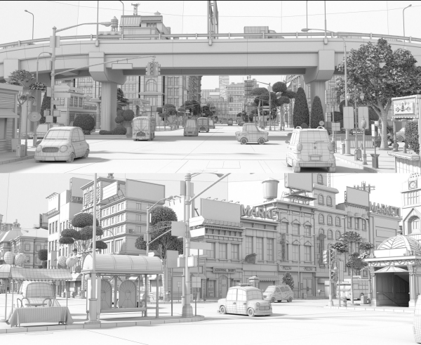 Cartoon City Street Scene V2