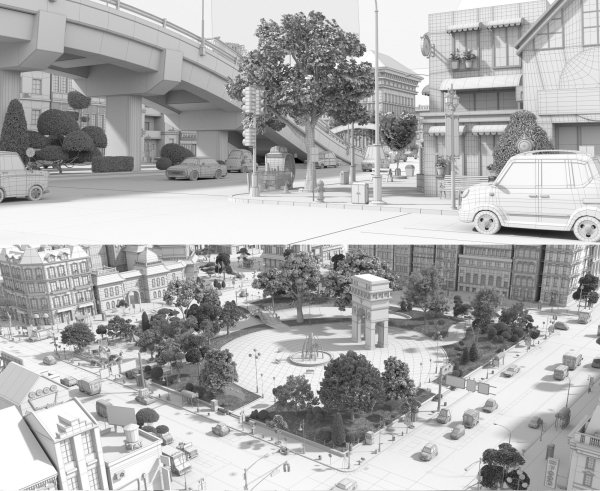 Cartoon City Street Scene V2