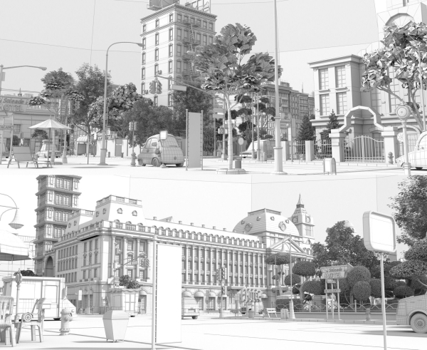 Cartoon City Street Scene V2