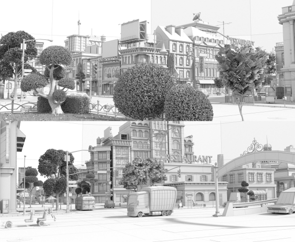 Cartoon City Street Scene V2