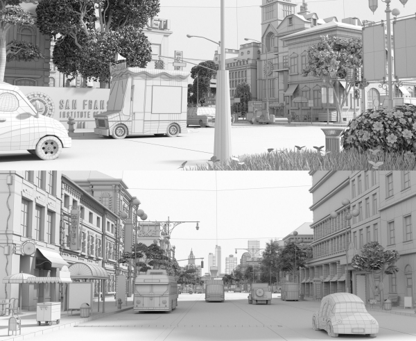 Cartoon City Street Scene V2
