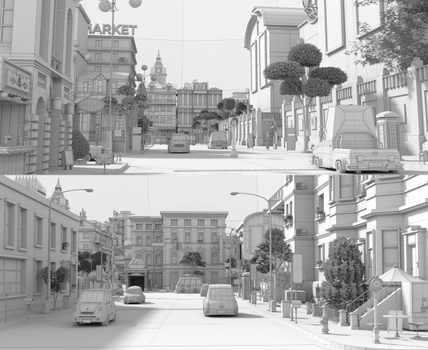 Cartoon City Street Scene V2