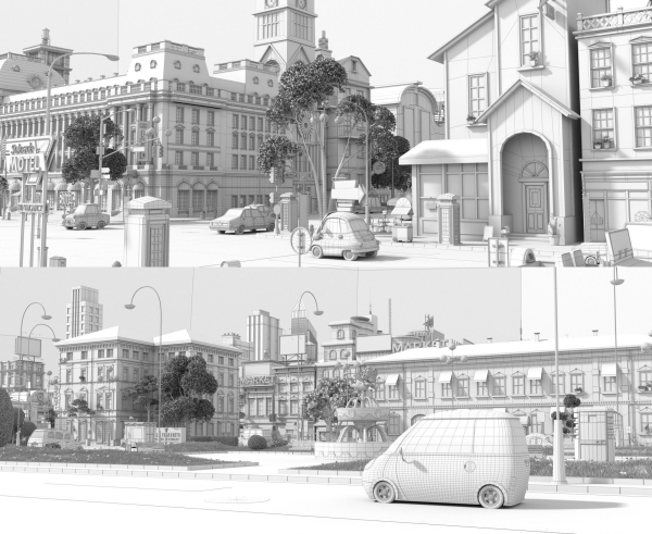 Cartoon City Street Scene V2