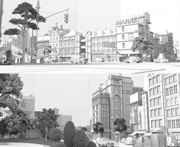 Cartoon City Street Scene V2