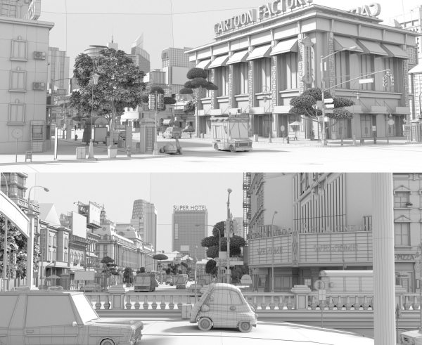 Cartoon City Street Scene V2