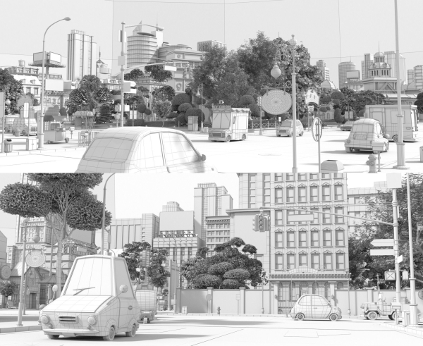 Cartoon City Street Scene V2