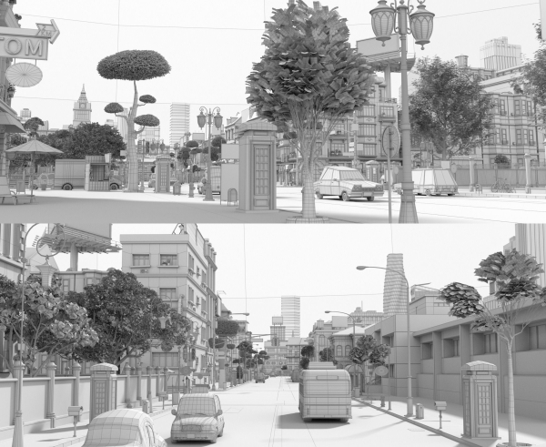 Cartoon City Street Scene V2