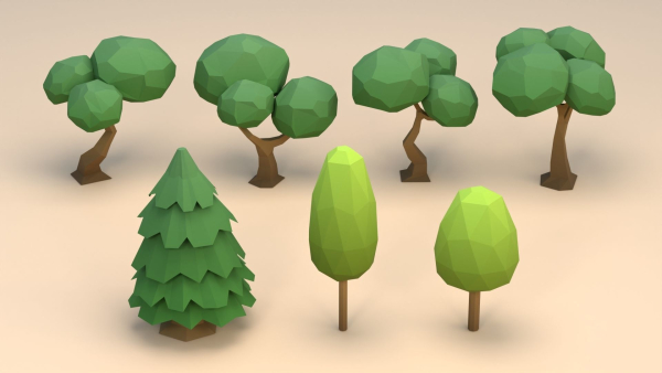 Cartoon Low Poly Trees Flowers Pack