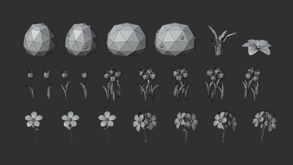 Cartoon Low Poly Trees Flowers Pack