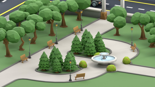 Cartoon Low Poly Trees Flowers Pack