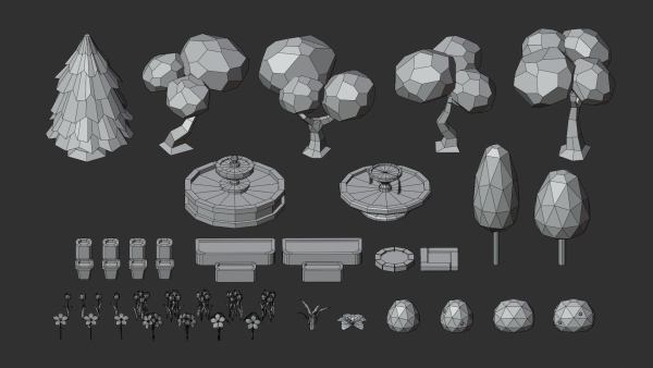 Cartoon Low Poly Trees Flowers Pack