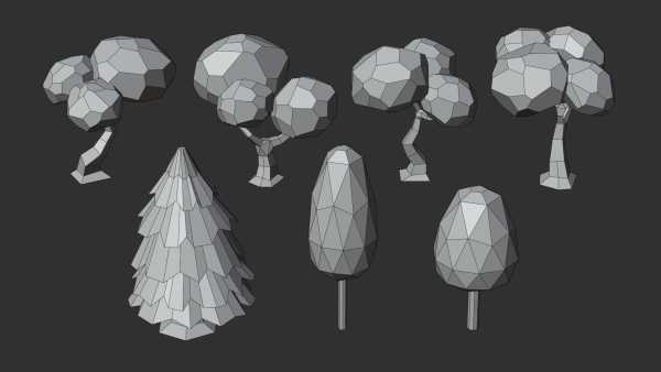 Cartoon Low Poly Trees Flowers Pack