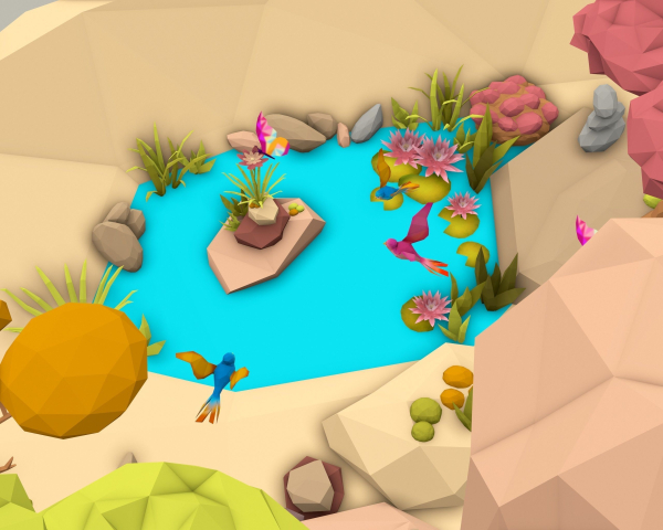 Cartoon Style Floating Island -Spring -LOW POLY