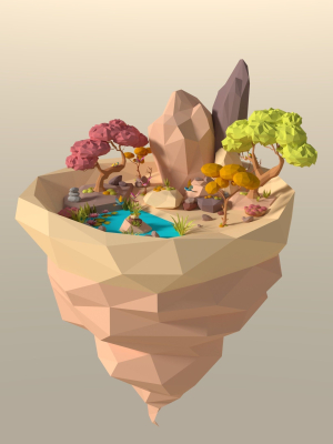 Cartoon Style Floating Island -Spring -LOW POLY