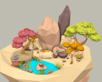 Cartoon Style Floating Island -Spring -LOW POLY