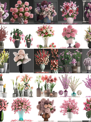 collection-of-pink-flower-bouquets-in-vases-40-pieces-3d-model-max-obj-fbx