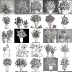 Collection of pink flower bouquets in vases 40 pieces