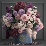 Collection of pink flower bouquets in vases 40 pieces