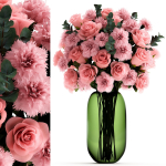 Collection of pink flower bouquets in vases 40 pieces