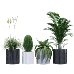 Column planter with four potted plants