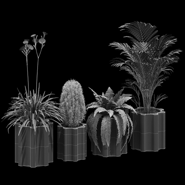 Column planter with four potted plants