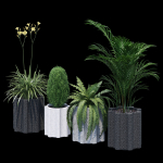 Column planter with four potted plants