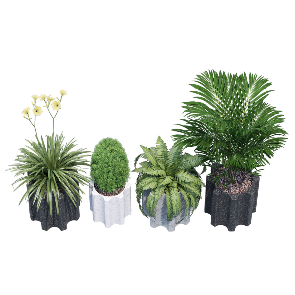 Column planter with four potted plants