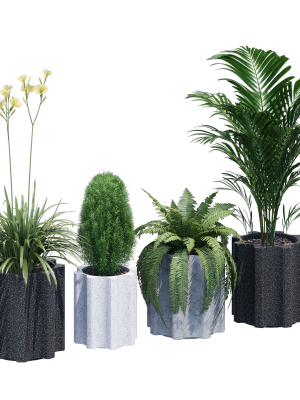 Column planter with four potted plants