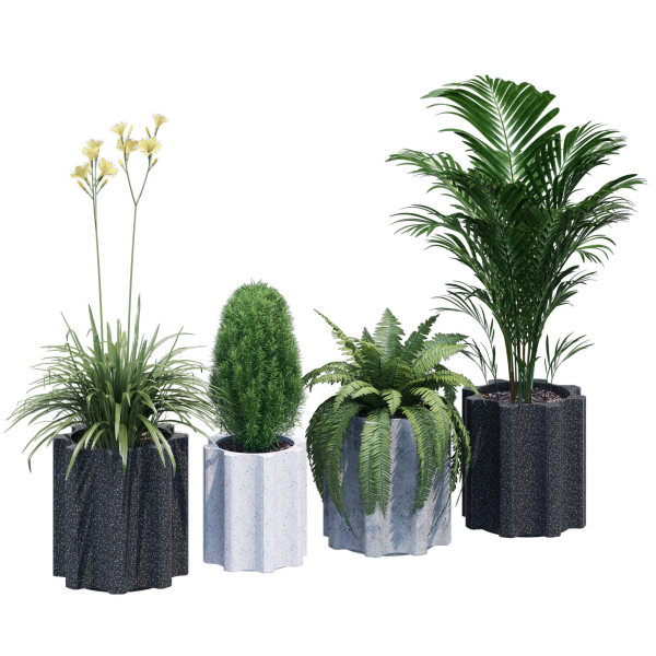 Column planter with four potted plants