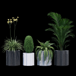 Column planter with four potted plants