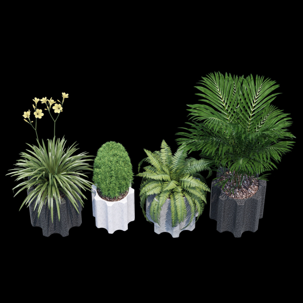 Column planter with four potted plants