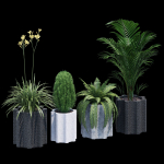 Column planter with four potted plants