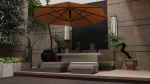 Courtyard patio with orange umbrella