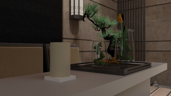 Courtyard patio with orange umbrella