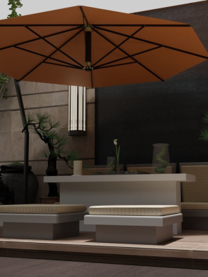 Courtyard patio with orange umbrella