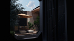 Courtyard patio with orange umbrella