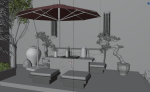Courtyard patio with orange umbrella