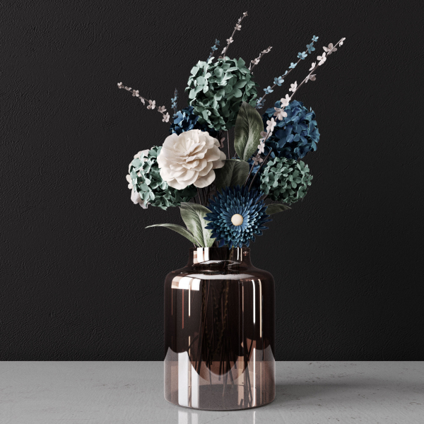Decor bouquet of flowers in a glass vase