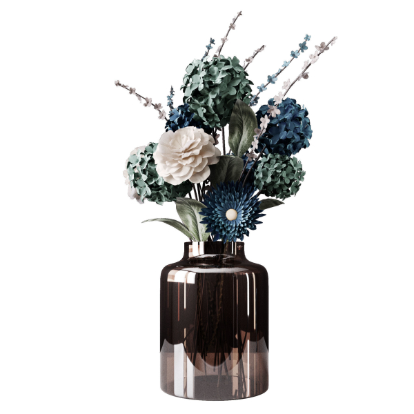 Decor bouquet of flowers in a glass vase