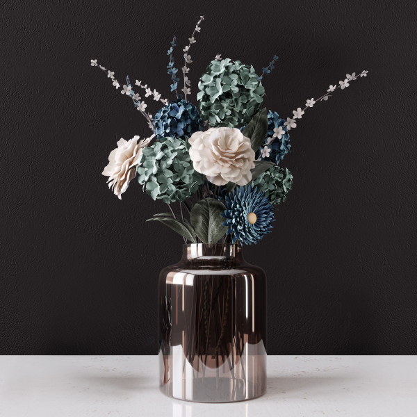 Decor bouquet of flowers in a glass vase