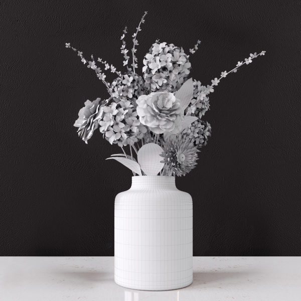 Decor bouquet of flowers in a glass vase