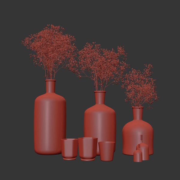 Decorative set with gypsophila flower and candles