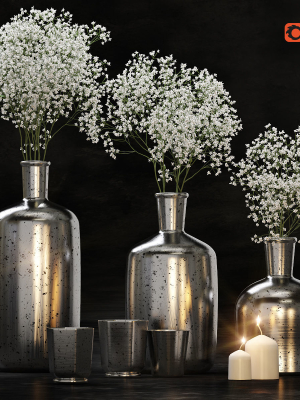 Decorative set with gypsophila flower and candles